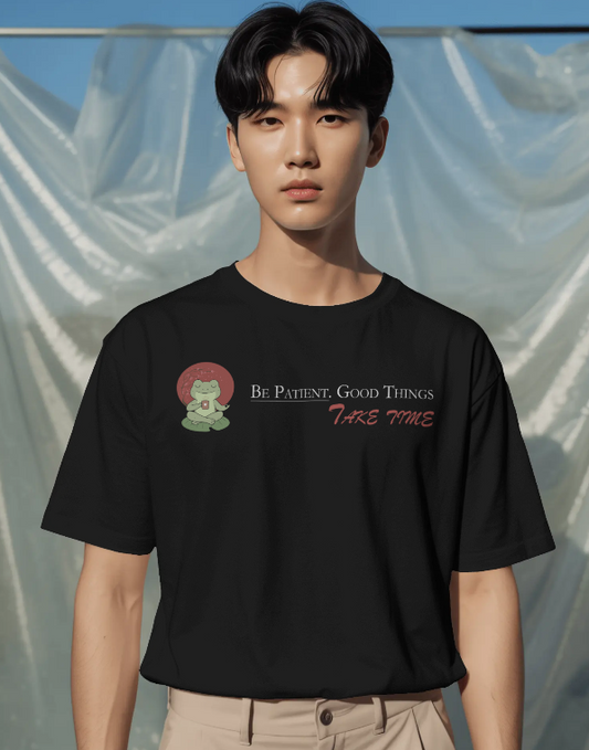 Be Patient Good Things Take Time Shirt – Motivational Frog T-Shirt, Mindfulness Quote Tee, Calm Aesthetic Gift