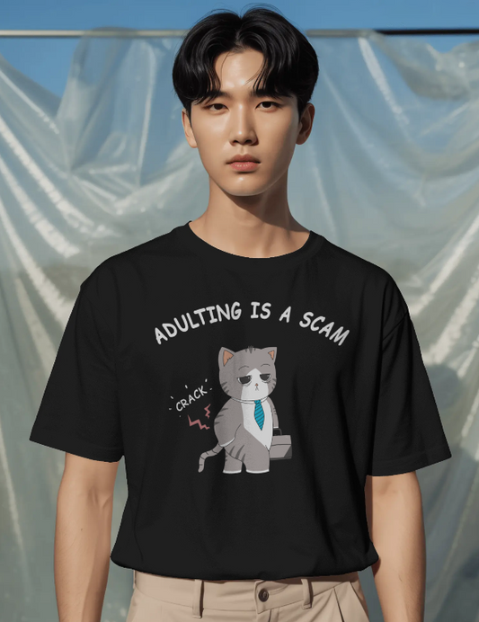 Adulting Is a Scam Shirt – Funny Cat T-Shirt, Work Humor Tee, Sarcastic Cat Shirt Gift